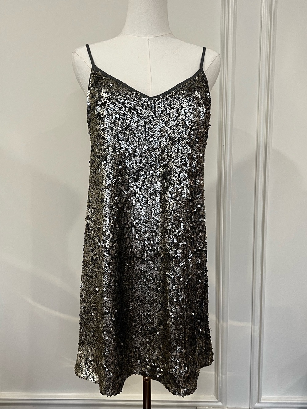 Abercrombie & Fitch Sequin Slip Dress‎ NWT Pewter Grunge Festival Boho Sz S